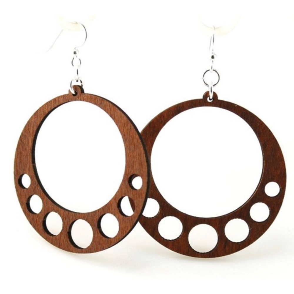Green Tree Hanging Circle Earrings Wood Lightweight
